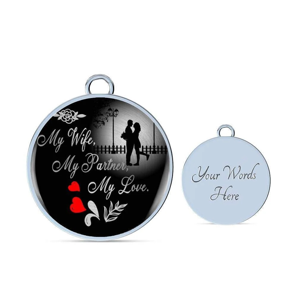 My Wife My Partner My Love Personalized Engraved Silver Circle Bangle Bracelet
